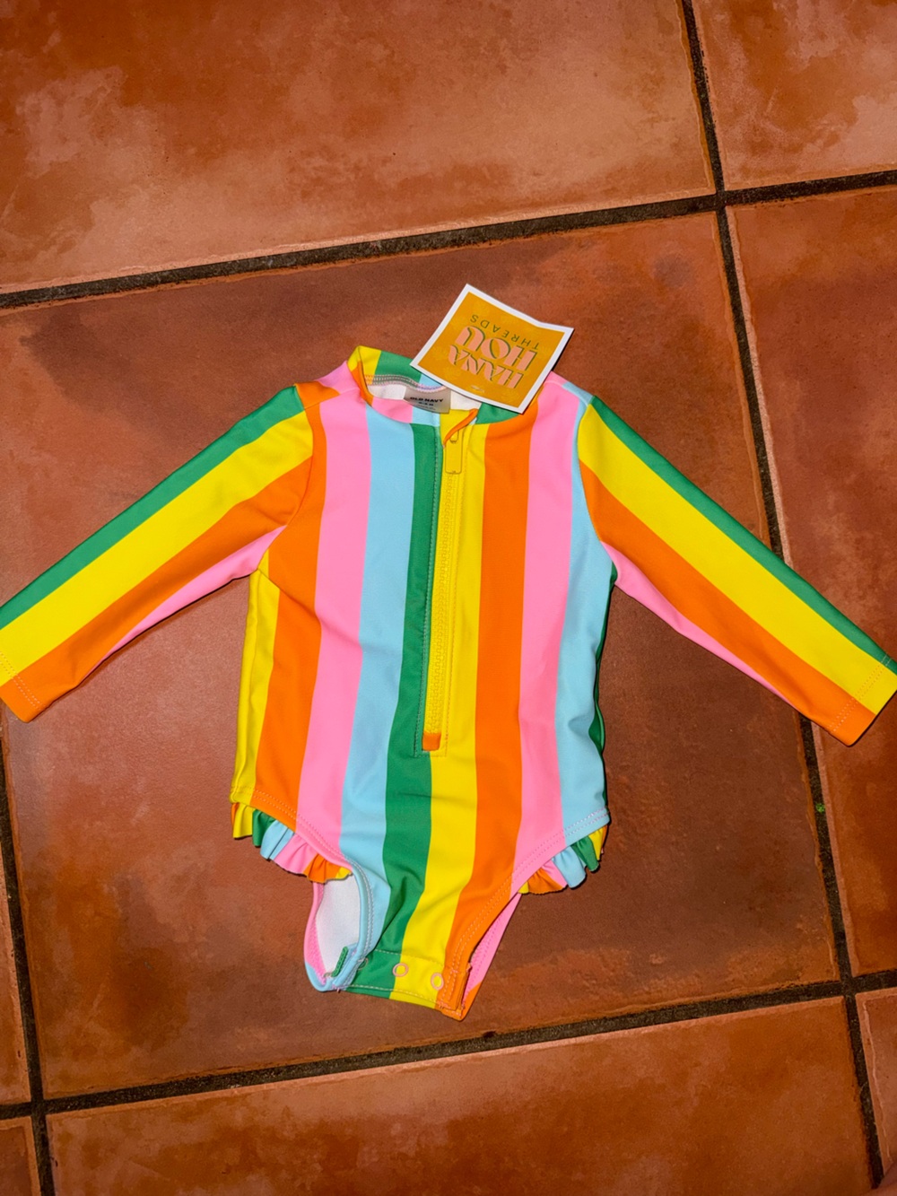 Kids Rainbow Stripe Zip Front‎ Rash Guard - Multi